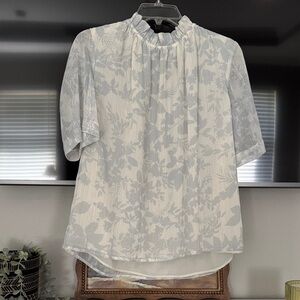 Ann Taylor Light Blue Floral Mock Neck Blouse